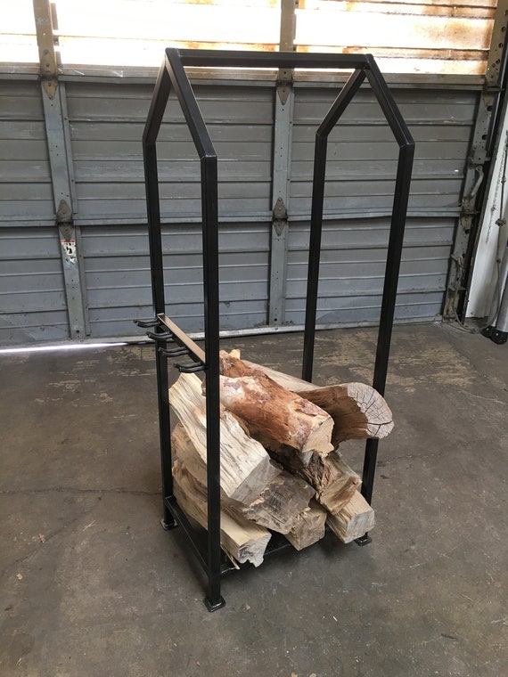 Modern Firewood Rack With Tool Holder Etsy