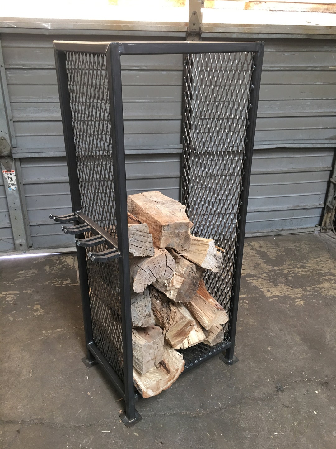 Industrial Firewood Rack With Tool Holder - Etsy