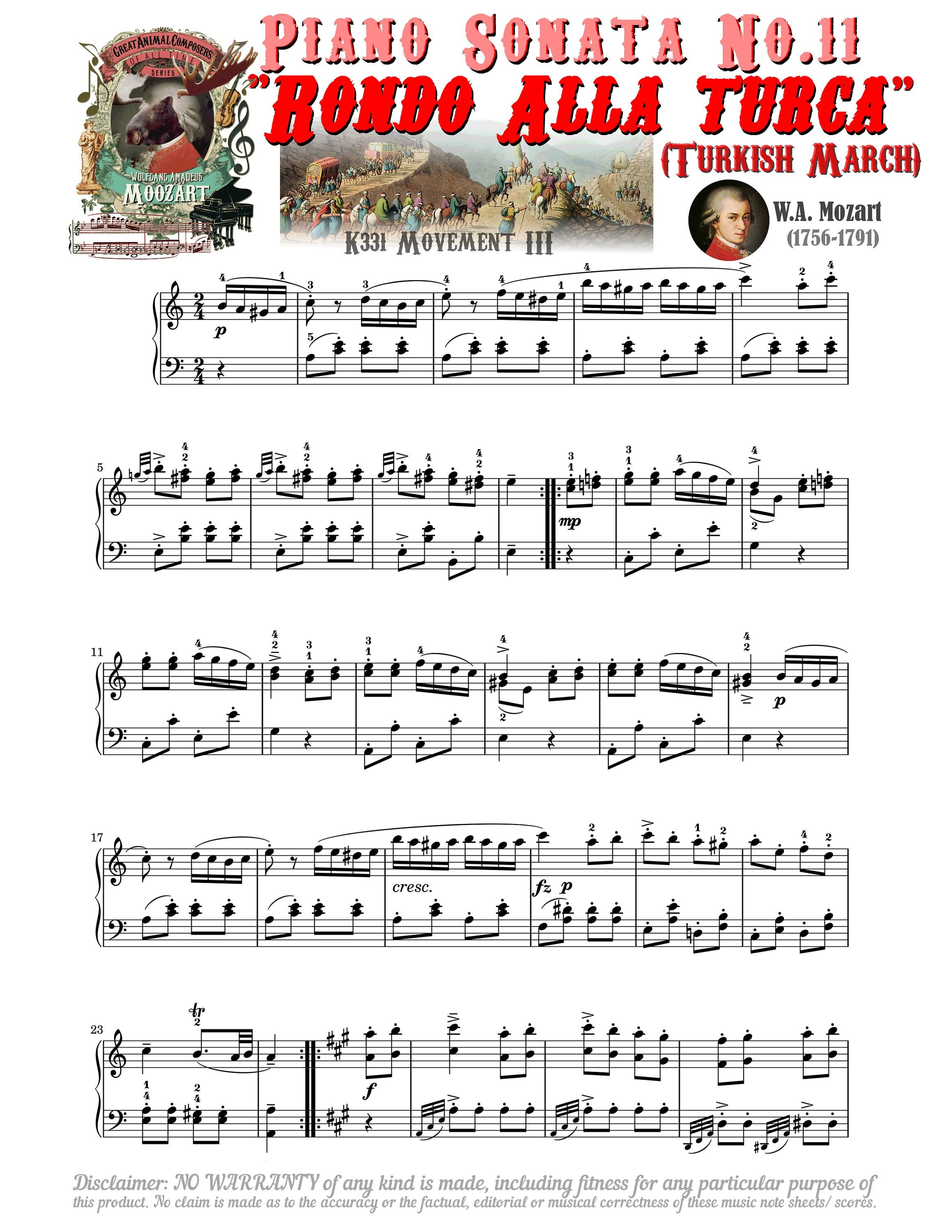 Piano Music Sheets Piano Sonata No. 11 rondo Alla - Etsy