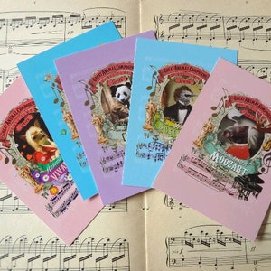 Divertido Grandes Compositores Animales Pun 15 Postales Set Classical Music Regalo