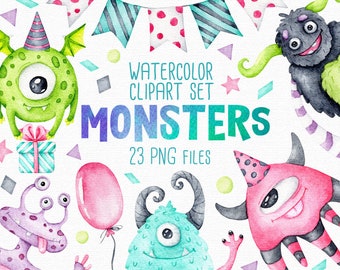 Download Monsters Watercolor Etsy