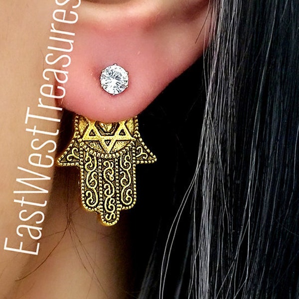 Gold Hamsa Jewish Star of David Stud Earrings, Hanukkah rosh Hashanah jewelry gift for Teenage Girls Women her