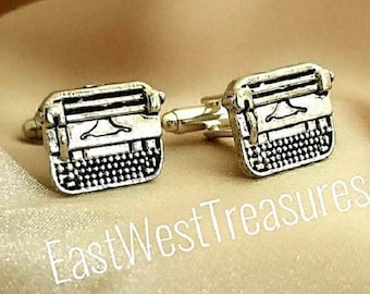 Typewriter Cufflinks and Lapel tie pin Tack, Tie Bar Clip - Suit tie accessory gift for writer author - Gift for men teens