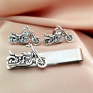 Biker Motorcycle motorbike  cufflinks cuff links tie bar clip pin set- suit tie Gift for men teens- groomsmen groom cuff links gift