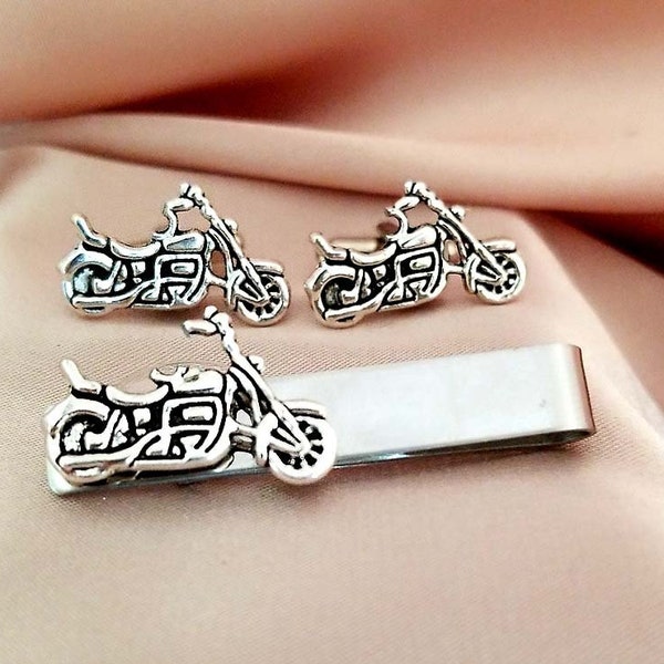 Biker Motorcycle motorbike  cufflinks cuff links tie bar clip pin set- suit tie Gift for men teens- groomsmen groom cuff links gift