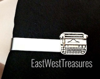 Steel Typewriter writer author tie clips bar tack- Writer Author Journalist Typewriter suit tie accessories- Gift for men
