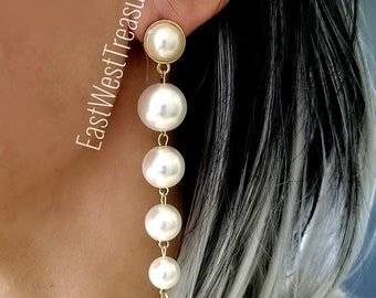 Pearl  Long Large Tier ball Dangle drop earrings, Ball drop Long earrings, Trending Jewelry