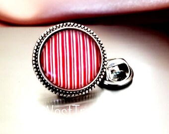 Red and White Candy Cane Stripes Christmas Holiday Lapel Tie Pin Cufflinks Cuff Links for Men Women