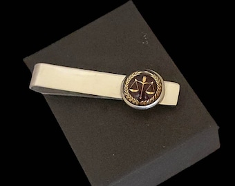 Steel legal Scales of Justice Tie Clip Bar and Cufflinks, for Attorney Lawyer Gifts Men Women