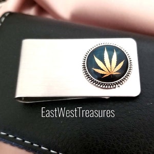 Cannabis Weed Pot marihuana Hoja Money clip, Cartera de metal, Organizador de tarjetas de crédito, Stoner Regalos para Hombres, Acero