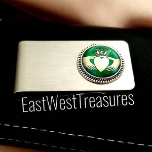 Celtic Claddagh Irish Money Clip, Metal Wallet, Claddagh Men, Credit Card Holder, Irish Scottish Gifts for Men Him, Silver Steel