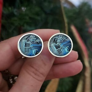 Men's Computer Tech Circuit Board chip Cufflinks and Lapel Tie Pin brooch for Him
