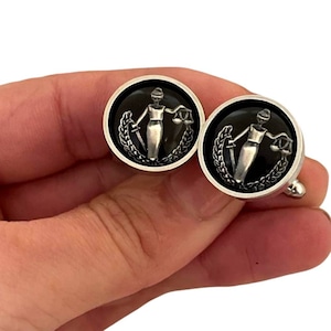 Scales Lady of Justice Cufflinks, Lapel Tie Pin, Tie tack, Law School Graduation Gift, New Attorney Gifts for Men