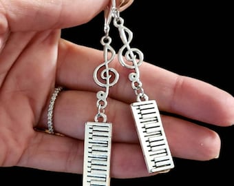 Silver Piano drop earrings, Piano Earrings, Piano Player Jewelry gift, Piano gift for teens women