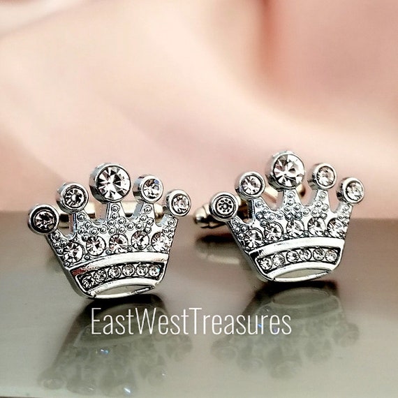 Crystal Royal Crown King cufflinks lapel tie pin brooch Diamond Effect  wedding gift for men groom groomsmen