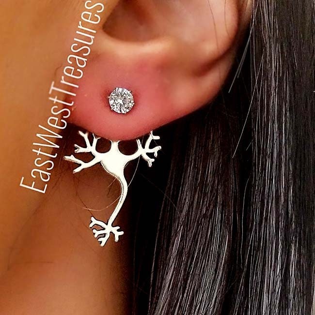 Wyntersemporium Neuron Earrings – Brain Cell Science Drop Dangle, Silver Plated, Hook Closure, Made In UK