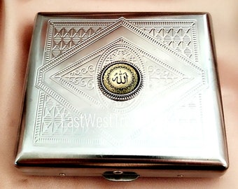 Islamic gifts for him her-Allah Muslim cigarette case holder Metal wallet-Arabic Vintage Filigree metal Cigarette case for Muslim men women