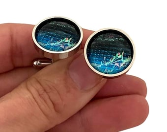 Finance stock market Cufflinks and Lapel Tie Pin Brooch Gifts for Him Men, Wall Street Trader Broker