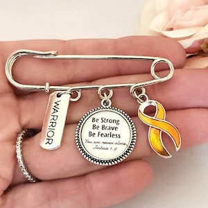 MS Warrior Multiple Sclerosis Pin Brooch, Orange Awareness Ribbon for Fighting Surviving MS Personalized Pin for Women
