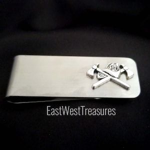 Firefighter gifts for him-steel Firefighter Money clip with Fire logo- Maltese Cross fireman Jewelry Gift for men him- Groom groomsmen gift