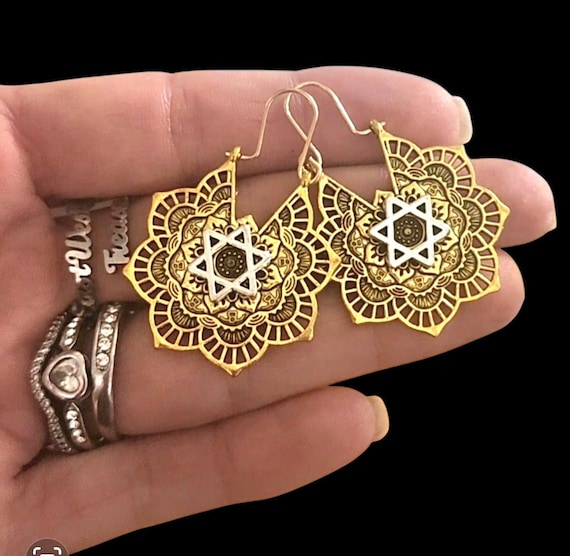 Gold Jewish Star of David Eye Hoop Earrings  for Women