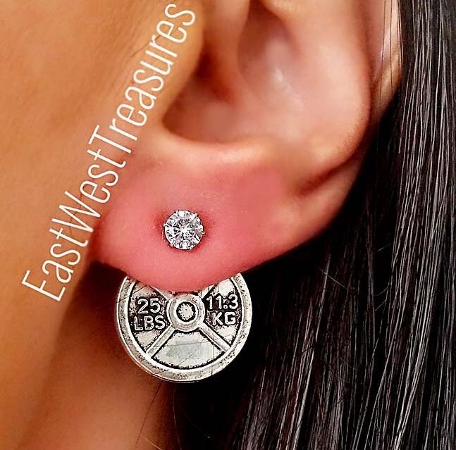 Dumbbell earrings Workout Fitness earrings Bodybuilder earrings personal trainer weightlifting bodybuilding jewelry gift for women Etsy