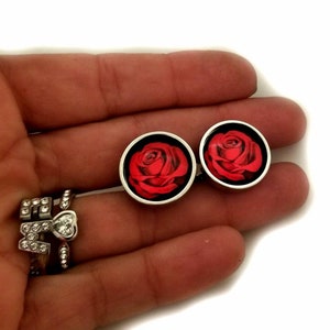 Red Rose Floral Gift for Men Him, Cufflinks Cufflink, lapel Tie Pin Tack Brooch, For Groom Groomsmen, Red Rose for Men