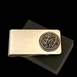 Clip para dinero, billetera de metal, organizador de tarjetas de crédito para hombres, de acero inoxidable, para dados Dnd D20 de Dugeon Master
