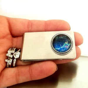 Steel Finance Stock Wall Street Trader Money Wallet Clip Credit Card Organizer Gifts for Men Him,