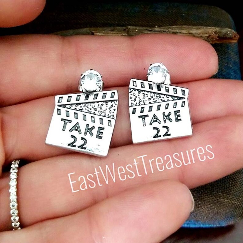 film producer maker director jewelry gift for teens women her-gifts for a movie director Clapperboard Movie stud Earrings