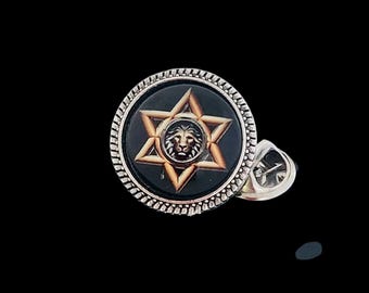 Jewish Lion of Judah Star of David Lapel Tie Pin, Hebrew Judaica Israel Accessory gifts for men women