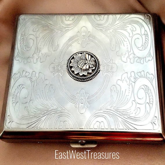 Vintage Bee Sunflower Metal Wallet Clutch Weed Pot Cigarette Case Credit  card holder Organizer, Honey Bumble Bee gifts for women