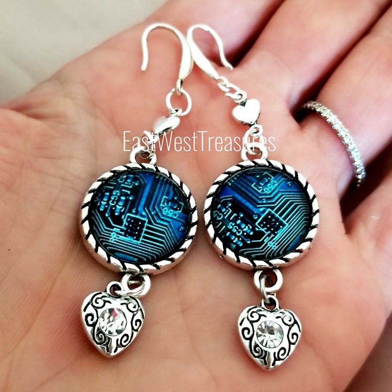 Computer Circuit Board earrings Computer Programmer Science IT tech girl jewelry gift for Teen Girls Women Her Computer chip earrings