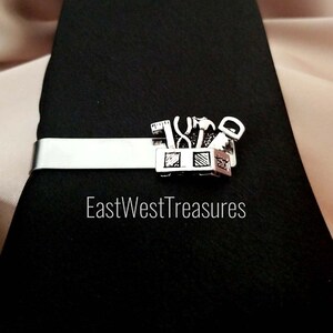 Construction Toolbox Tools tie clips bar, handyman Craftsman Carpenter construction Suit tie necktie accessory gift for men, Groom Groomsmen