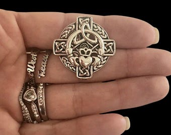 Irish Celtic Knot Cross Claddagh Lapel Tie Pin Brooch Accessory gift for Men Women