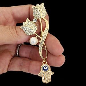 Hamsa Brooch Pin made with Evil Eye and Hamsa Hand in gold or silver