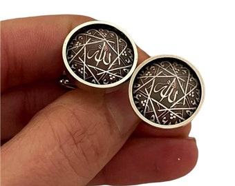Arabic Muslim Cufflinks, Bismilah Cufflinks, Islamic Tie Pin, Brooch, muslim men gift