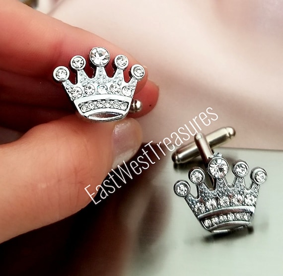 Crystal Royal Crown King Cufflinks Lapel Tie Pin Brooch Diamond