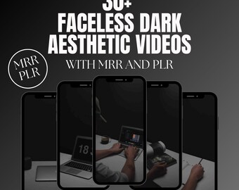 Puede incluir: Una colección de más de 30 videos estéticos oscuros con un logotipo en blanco y negro que dice "MRR PLR". Los videos se muestran en cinco pantallas de teléfonos inteligentes negros. El video en la pantalla central muestra las manos de una persona escribiendo en un teclado de computadora portátil. El texto "30+ FACELESS DARK AESTHETIC VIDEOS WITH MRR AND PLR" se muestra en blanco sobre un fondo negro.