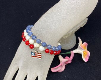 Red-White-n-Blue Memory Wire Bracelet
