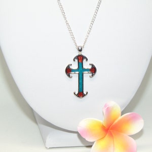 Silver Enamel Cross Pendent