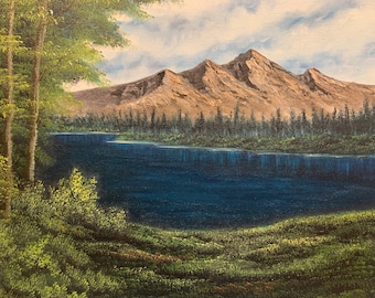 Bob Ross® ha ispirato Quiet Lake 16 "x20" pittura ad olio