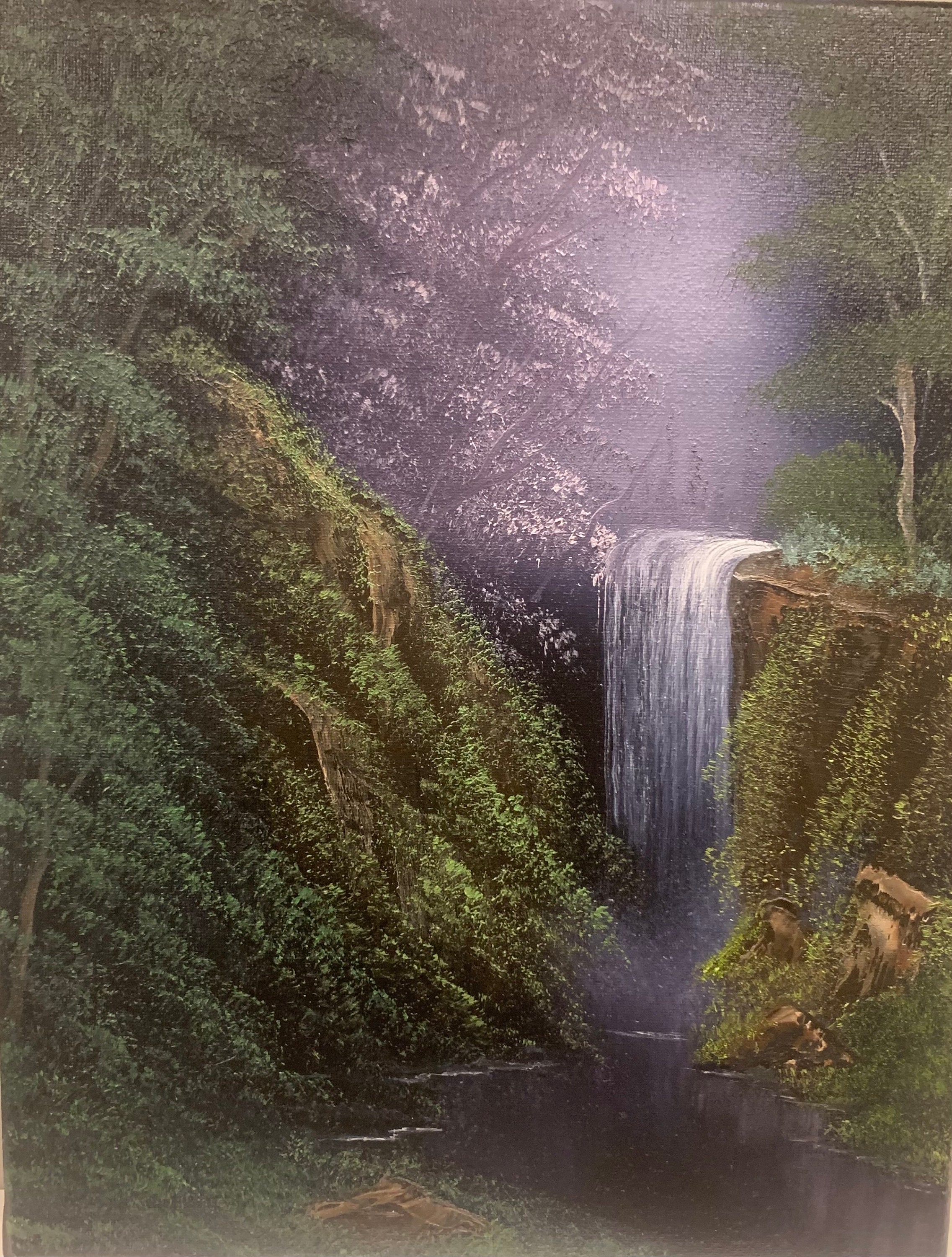 Giclee Print of Bob Ross Inspired Mountain Waterfall 