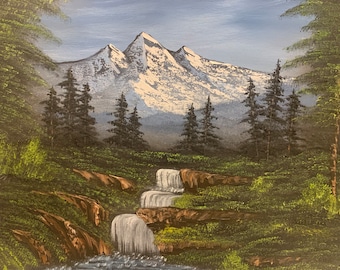 Bob Ross Inspired Mountain Hideaway 16 "x24" pittura ad olio