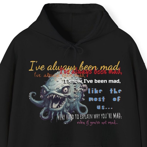 It's Fine I Know I'm Mad Funny Hoodie Shirt Unisex Heavy Blend Hooded Sweatshirt Crazy Fish Print with Dark Side of the Moon Quote