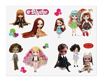 Blythe Doll Sticker Sheet Vintage & Modern Dolls Vinyl Stickers Takara Tomy Logo Decorations Collectors Die Cast Decals