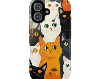 Cats Phone Cover Tough Phone Case for iPhone, Samsung, Google Cat Cases Adorable Painting of Funny Kitties Animal Lover Kitty Gift