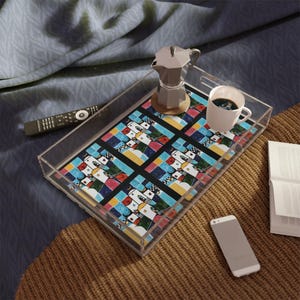 Armenian Ceramic Tiles Style Acrylic Serving Tray with Colorful Jerusalem Design Decorative Kitchen Decor, Entertaining Essentials Gift Idea