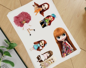 Blythe Doll 5pcs Sticker Sheets Vintage Style Dolls Vinyl Stickers Decorations Collectors Die Cast Decals for Backpack Laptop Locker Etc.