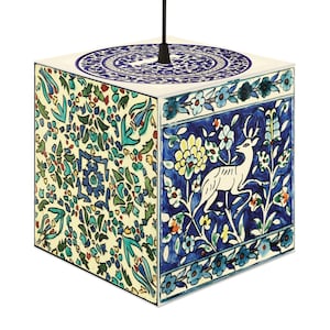 Armenian Ceramic Tiles Style Artisan Light Cube Lamp - Unique Decorative Lighting, Vintage Design Home Decor Gifts, Cozy Ambiance Lights